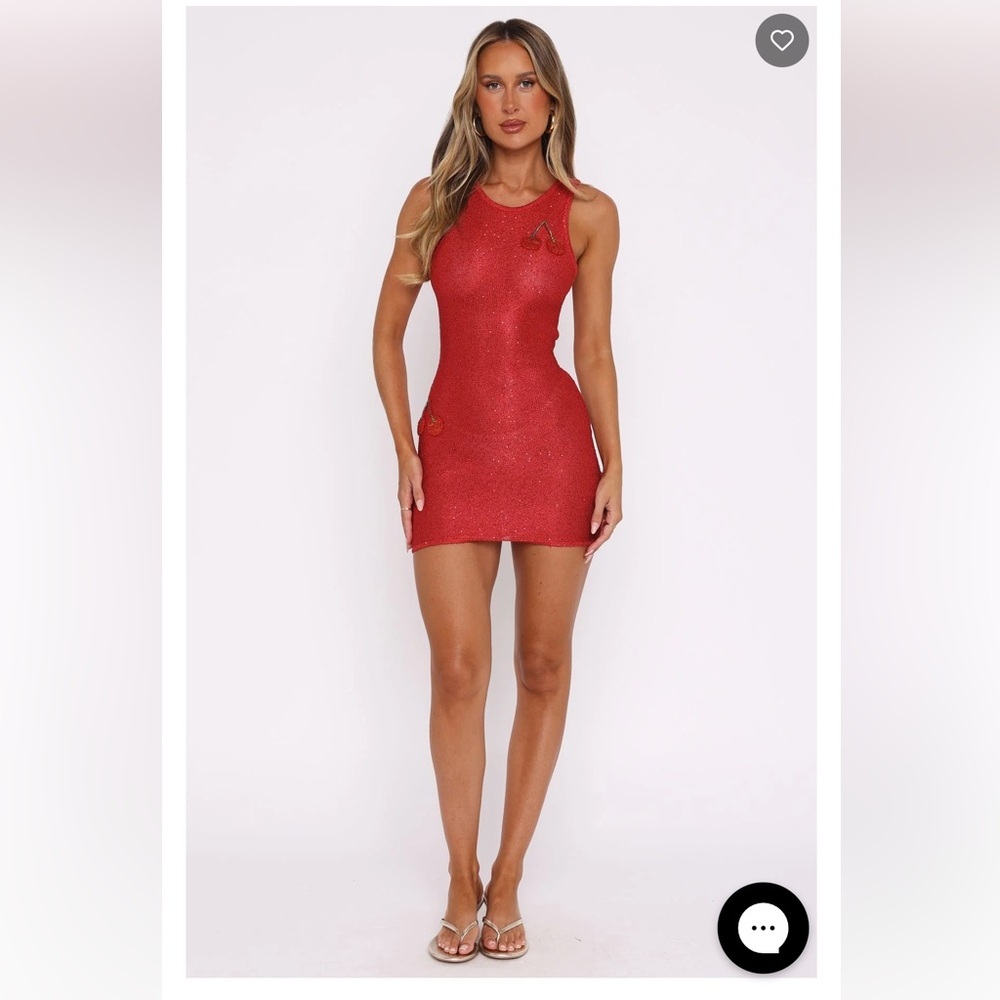 NWT White Fox Boutique Dress Inside Your Love Red Cherry Sequin Knit Crochet XS - Picture 5 of 9